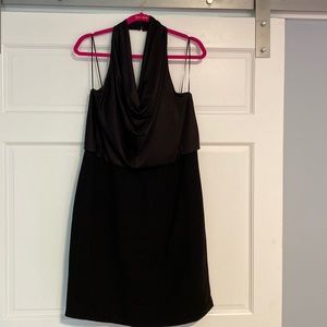 Black halter dress. Blousy top, fitted skirt. JS Collections, size 14